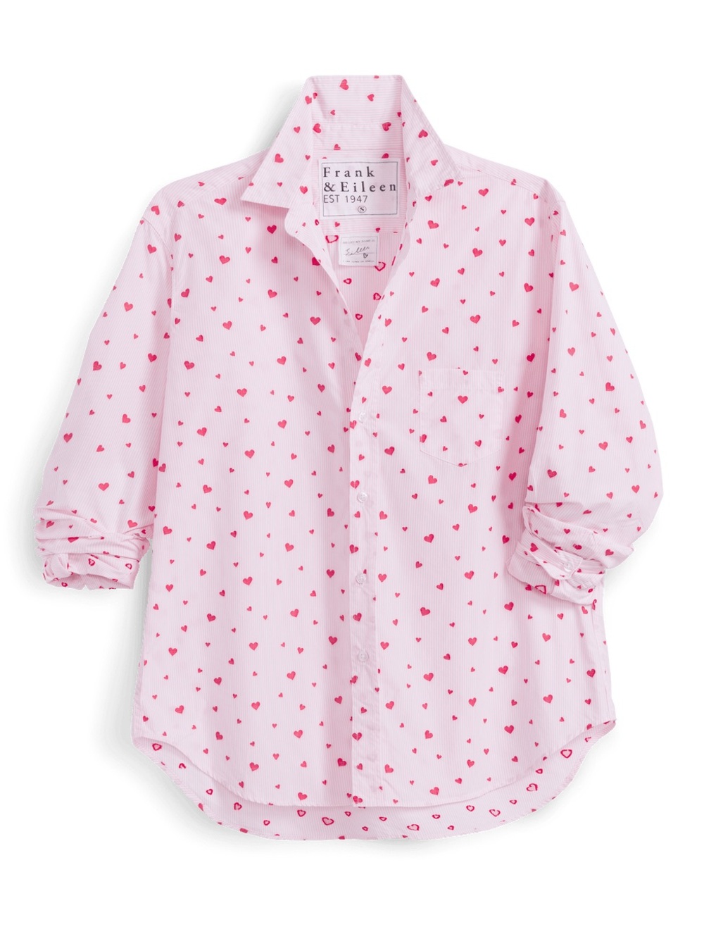 Frank & Eileen Pink Shirt with Red Heart Print & Pink Stripes
